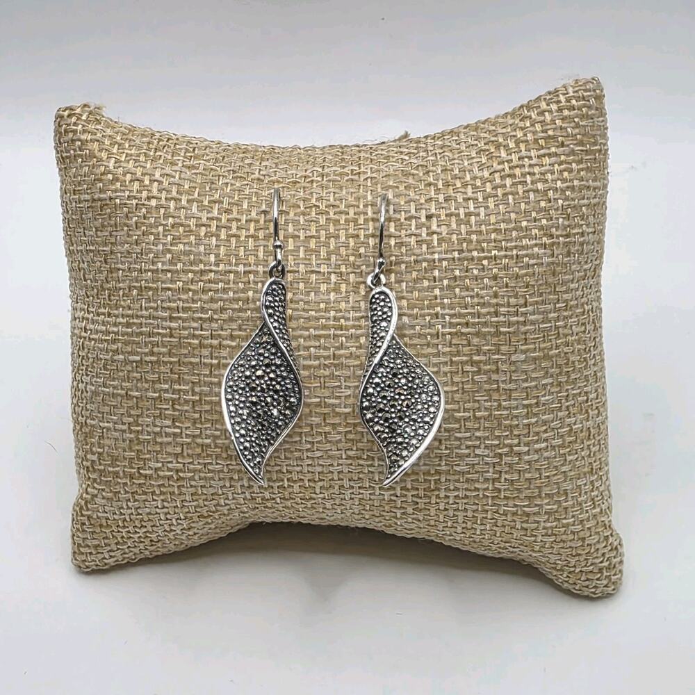 Tori Hill Marcasite & Sterling Silver Earrings Dangle Drop Twisted NIB